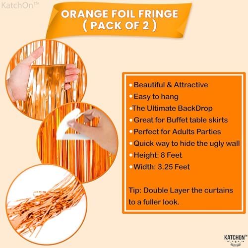 KatchOn XtraLarge Orange Fringe Backdrop Curtain 32x8 Feet Pack of 2