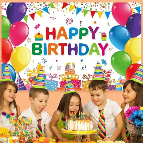 Happy Birthday Backdrop Banner for Boys Girls 5x3ft