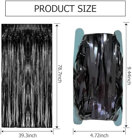 2 Pack Black Tinsel Foil Streamers Backdrop