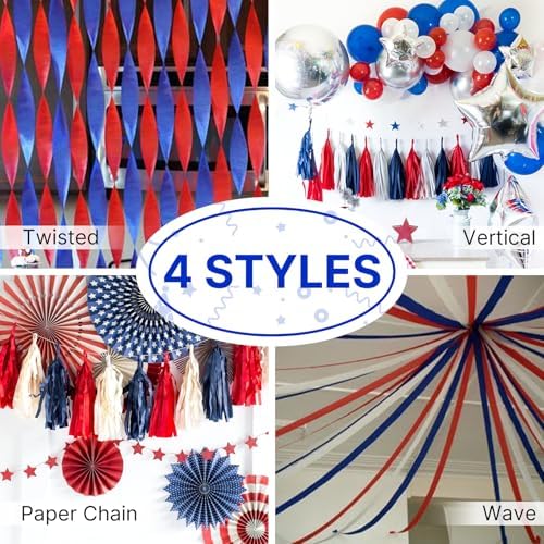 PartyWoo Large Crepe Paper Streamers 3 Rolls 393ft Royal Blue Red Yellow