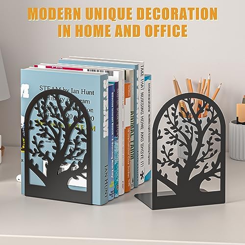 VFINE Tree Bookends 1 Pair Black Metal for Shelves