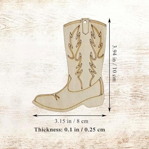 20pcs Wood Cowboy Boots DIY Cutouts Hanging Ornaments with Jute Twine