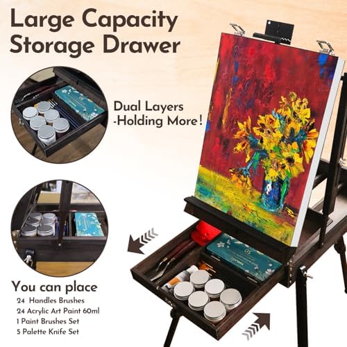 CONDA 70 Inch French Easel with Aluminum Legs and Drawer