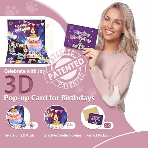 OBSEDE Cat Birthday Card with 3D Pop Up and Music