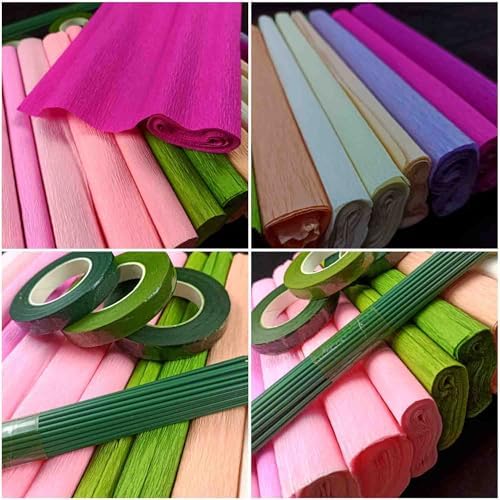 KYMY Crepe Paper Rolls Flower Kit with Iron Wires and Tape