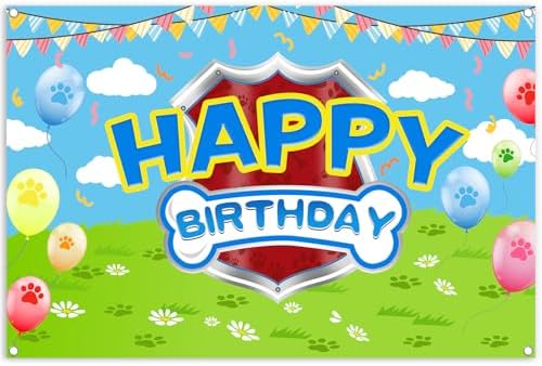 5x3ft Cartoon Dog Paw Birthday Backdrop Photo Studio Banner