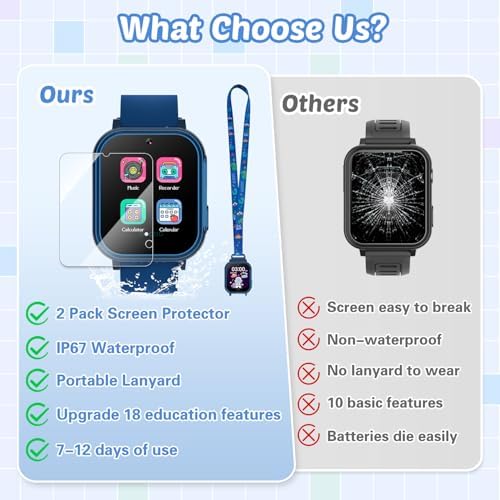 Waterproof Kids Smart Watch with 32 Games and Dual Camera