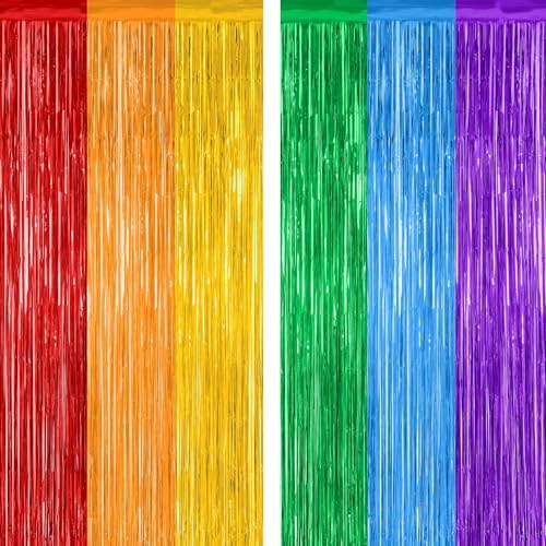 2 Pack Rainbow Foil Fringe Curtains for Party Decorations