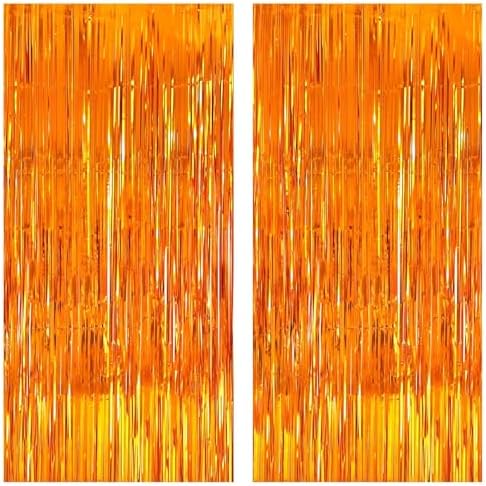 KatchOn XtraLarge Orange Fringe Backdrop Curtain 32x8 Feet Pack of 2