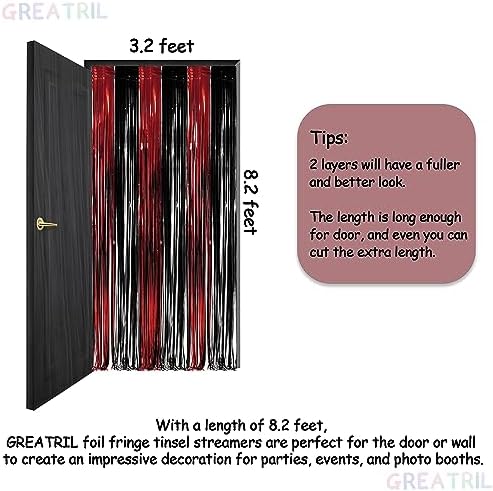 GREATRIL Black Red Party Streamers Backdrop