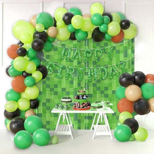 2 Pcs Pixel Green Miner Theme Tinsel Curtains