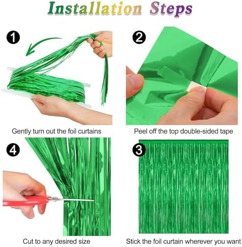 2 Pack Tinsel Backdrop Green Party Decor