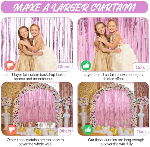 Crosize 3 Pack Pink Foil Curtain Party Decorations