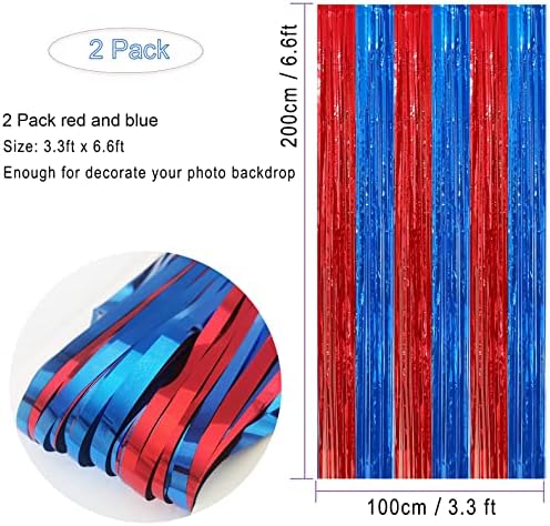 2 Pack Red Blue Foil Fringe Curtains Photo Booth Props