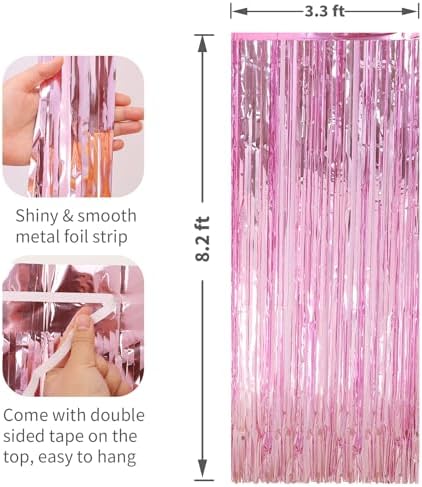 2 Pack Pink Foil Fringe Curtains for Parties