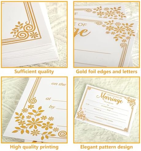 Lesnala 25Pcs Gold Foil Wedding Certificate Blank Paper for Ceremony