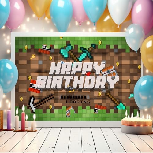 3x5 Ft Pixel Birthday Backdrop - Sandbox Theme Decorations