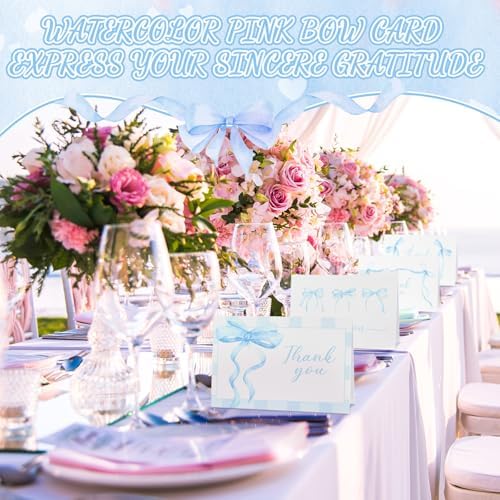 60 Blue Bow Thank You Cards with Envelopes 4x6