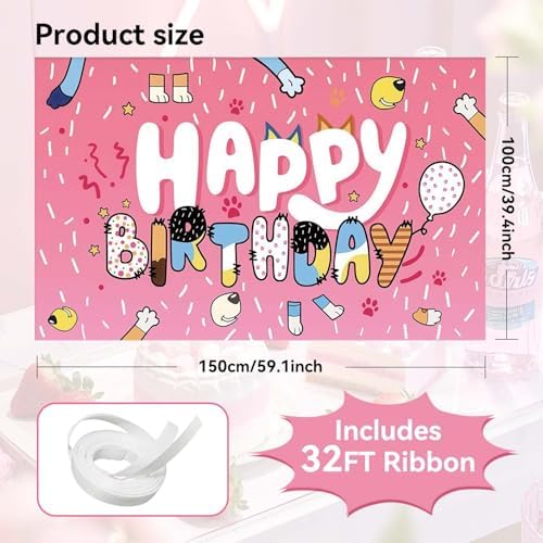 5x3ft Blue Dog Birthday Backdrop for Kids and Adults