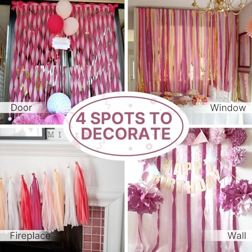 PartyWoo Pink Crepe Paper Streamers 6 Rolls 492 Feet