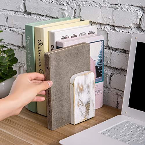 MyGift Whitewashed Wood Bookends 1 Pair