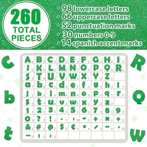 260Pcs Glitter Green Bulletin Board Letters Set for Classroom