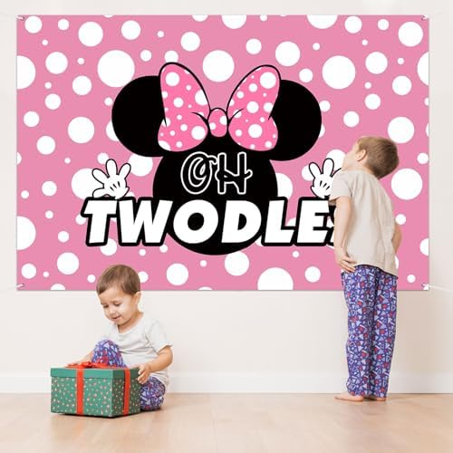 Oh Twodles Pink Cartoon Birthday Backdrop Banner