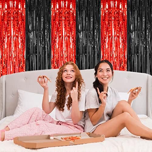 2 Pack Black and Red Foil Curtain Party Decorations