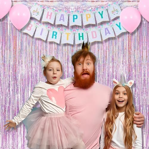 BRAVESHINE Pink Tinsel Curtain Backdrop - 2Pcs 32x82ft