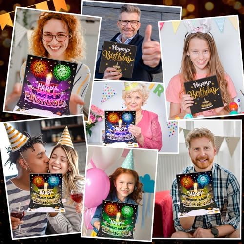 INPHER Age Birthday Card with Light Music Fireworks Pop Up Cake