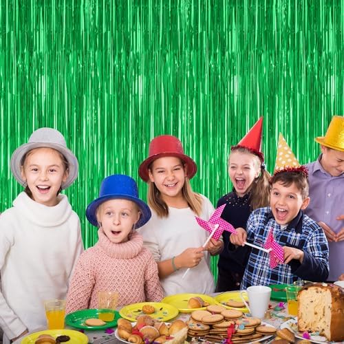 2 Pack Tinsel Backdrop Green Party Decor