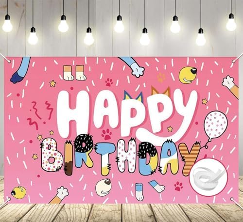 5x3ft Blue Dog Birthday Backdrop for Kids and Adults