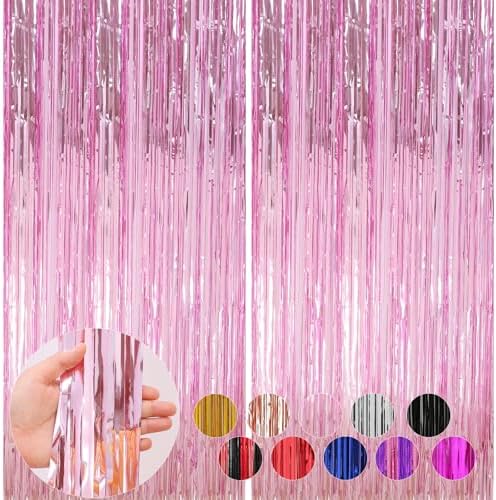 2 Pack Pink Foil Fringe Curtains for Parties