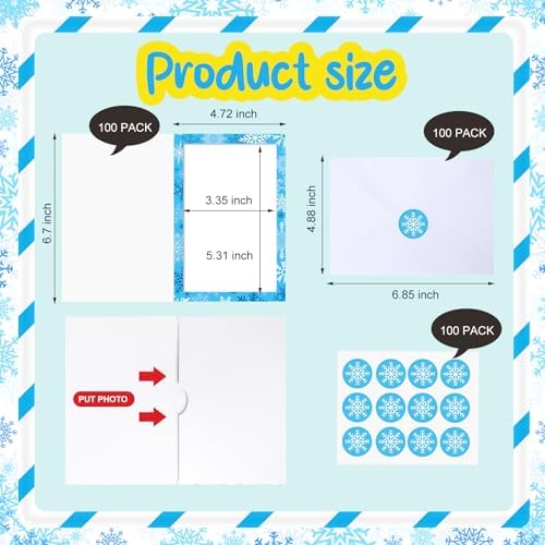 100 Piece Winter Photo Frame Greeting Cards with Envelopes and Stickers
