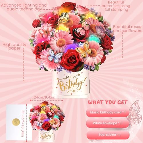 Exquisite Pop Up Birthday Card with Music and Lights