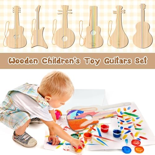 Syhood 24 Pcs DIY Wood Guitar Cutouts for Kids
