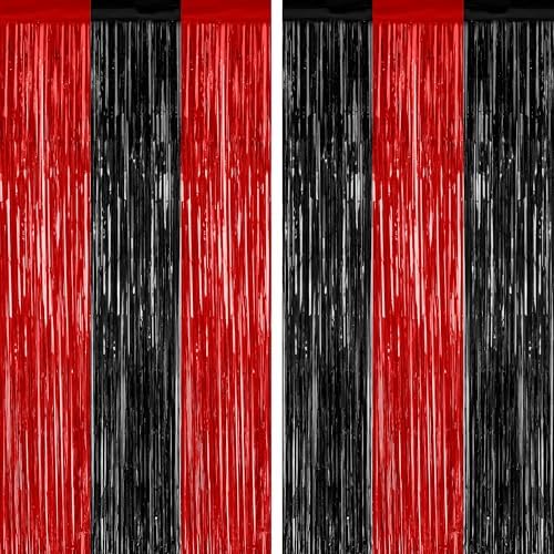 2 Pack Black and Red Party Backdrop Curtains