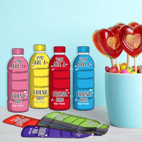 60 Pack Valentine Cards with Drink Bottle Design