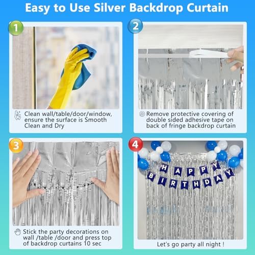 2 Pack Foil Curtain Backdrop with Silver Tinsel