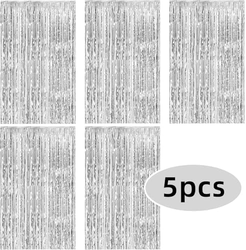 5 Pack Silver Foil Curtain Backdrop Photo Booth Props