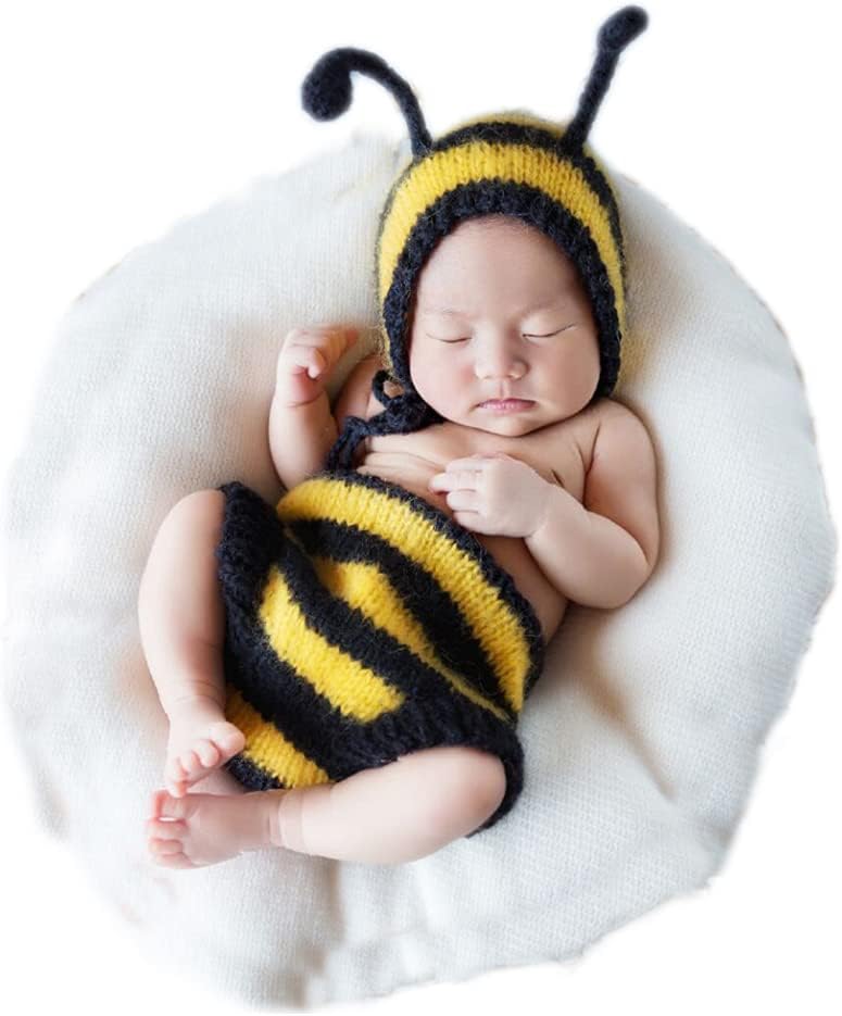 Newborn Baby Photo Prop Outfit with Bee Hat for Boys Girls