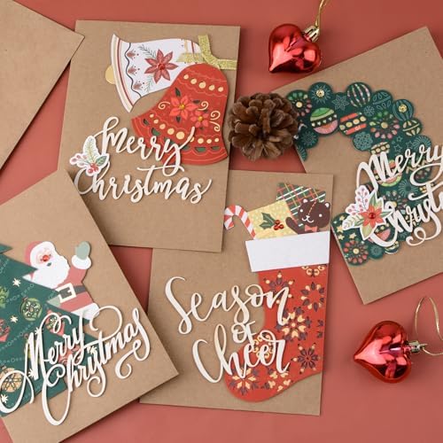 4Pcs Vintage Christmas Greeting Cards Set