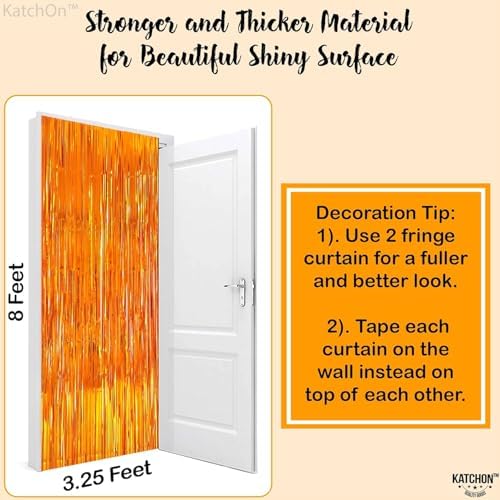 KatchOn XtraLarge Orange Fringe Backdrop Curtain 32x8 Feet Pack of 2