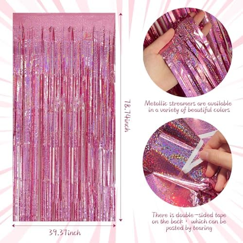 Tinsel Curtain Party Backdrop Pink 2 Packs Glitter Foil Decorations