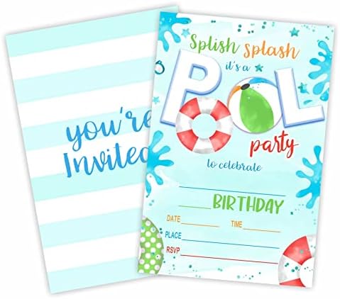 Pool Party Birthday Invite Cards 20 Count With Envelopes