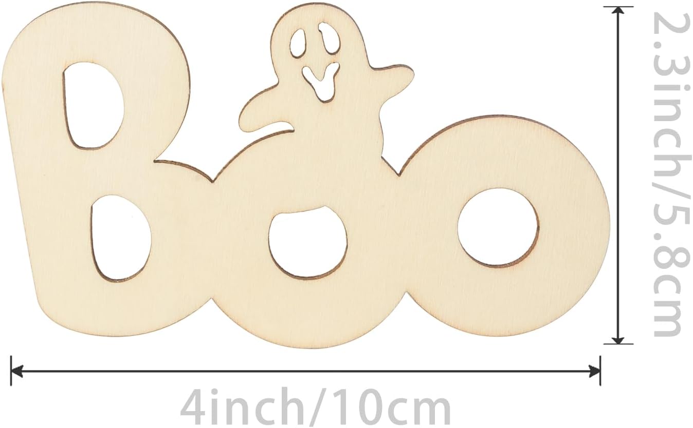Halloween Wood Boo Ghost DIY Unfinished Ornament Set 20Pcs