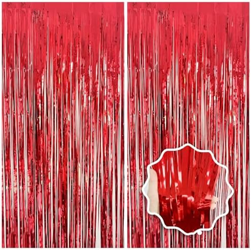 2 Pack Red Foil Fringe Backdrop for Party Decorations