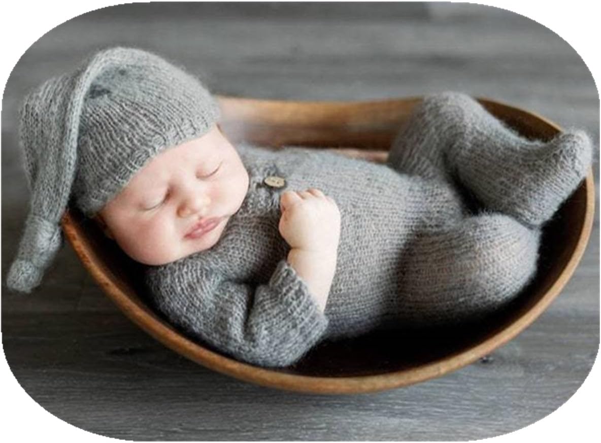 Vemonllas Newborn Photo Romper Set with Bonnet and Sleepy Hat