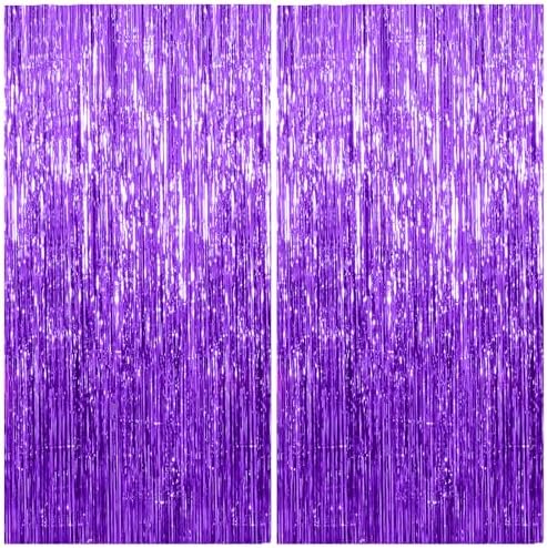 2 Pack Purple Metallic Foil Fringe Curtains