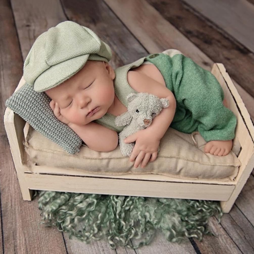 Vomdrok Newborn Gentleman Suit Photography Props Outfit Boy Suspender Pants Hat Set